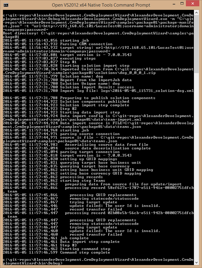 Dynamics CRM Deployment Wizard output