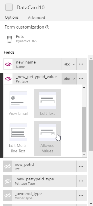 Set type as &ldquo;allowed values&rdquo;